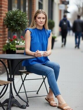 Mandy Evans Women's Blue Sleeveless Flowy Blouse Size Large